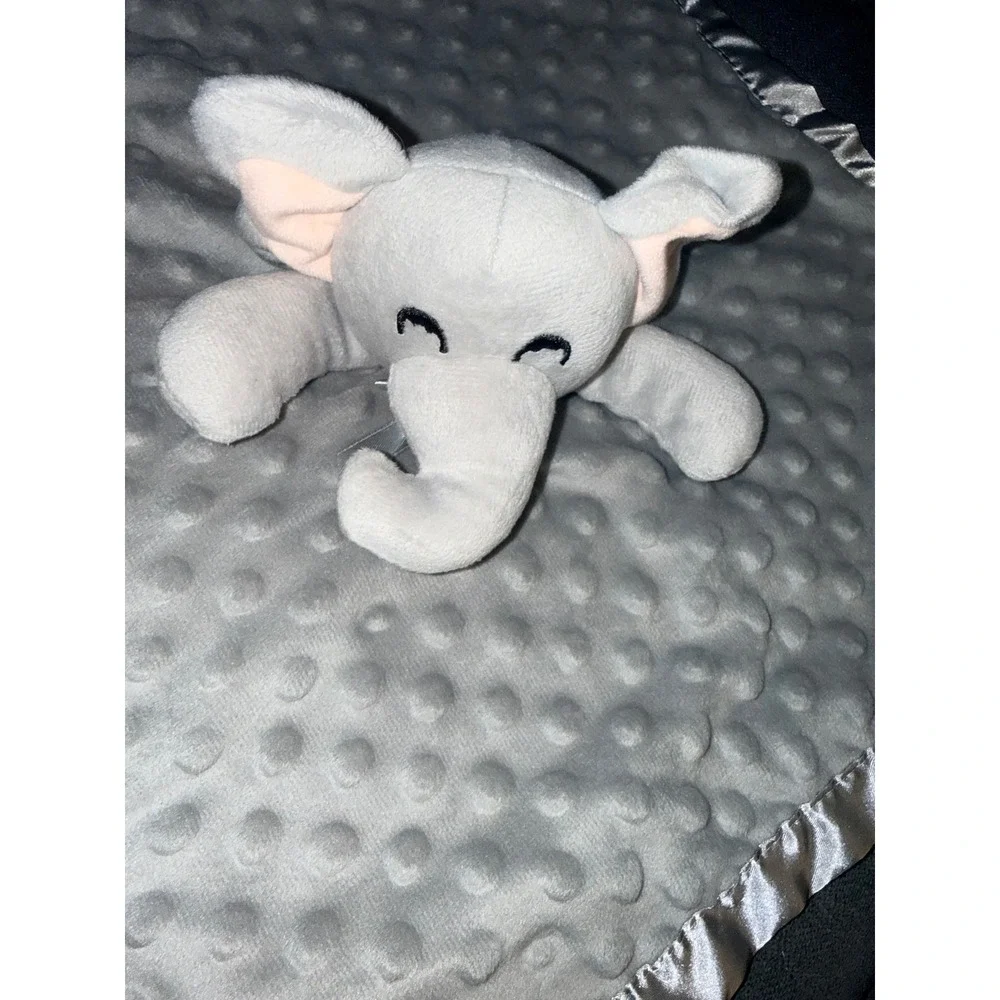 Pro Goleem Elephant Security Blanket Unisex 16x16 Gray  Minky Satin Lovey Huggie